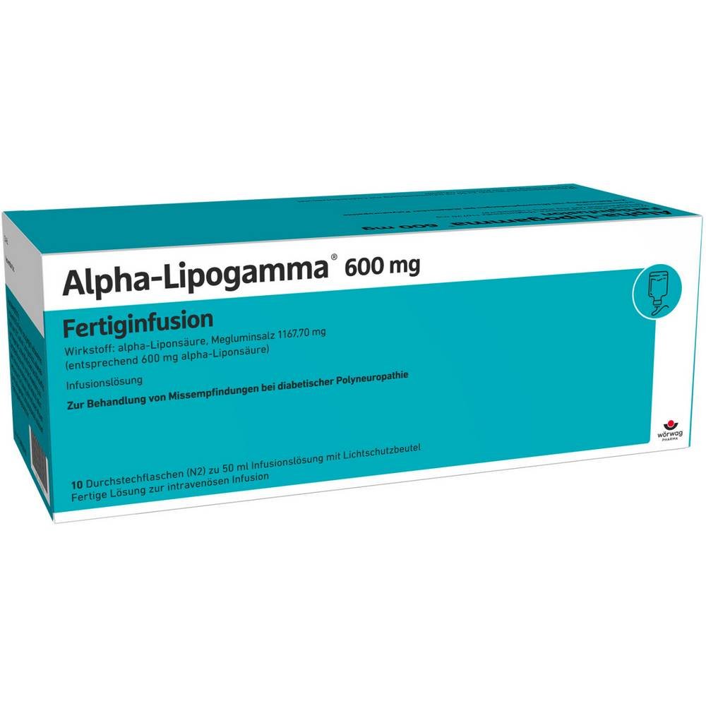 alpha lipogamma 600 mg fertiginfusionsdurchstechflaschen 10 x 50 ml Alpha Lipogamma contra el hormigueo, el entumecimiento, el ardor y el dolor en piernas y brazos.