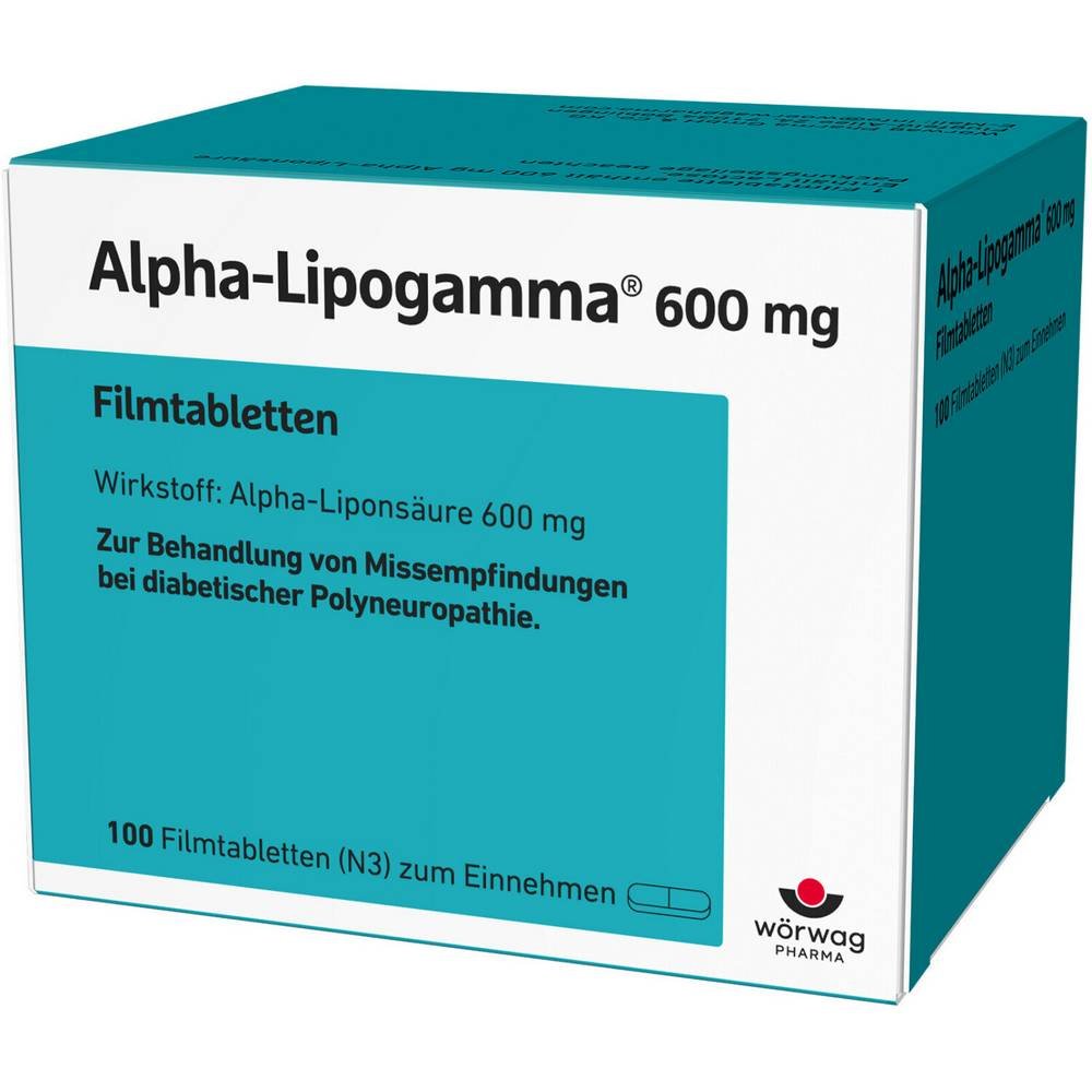 alpha lipogamma 600 mg filmtabletten 100 stk Alfa-Lipogamma para sensaciones anormales en la polineuropatía diabética.