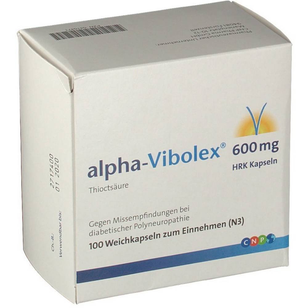 alpha vibolex 600 mg hrk kapseln 100 stk Alpha Vibolex 600 mg HRK est utilisé pour les paresthésies des lésions nerveuses diabétiques (polyneuropathie).