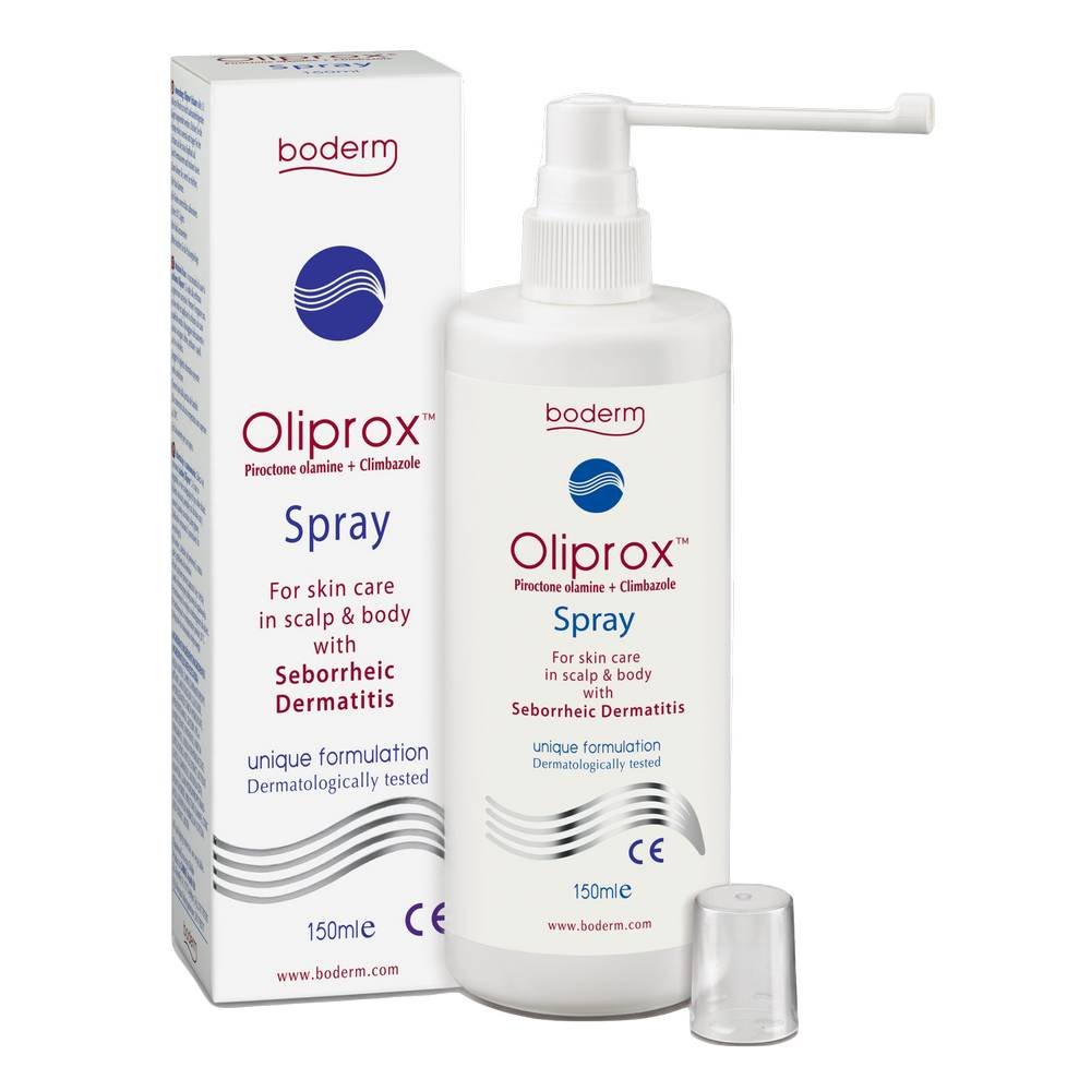 boderm oliprox 150 ml BODERM oliprox 150 мл показан для лечения себорейного дерматита и онихомикоза, спрей борется с такими микроорганизмами, как бактерии, мохос, левадуры и гонго.