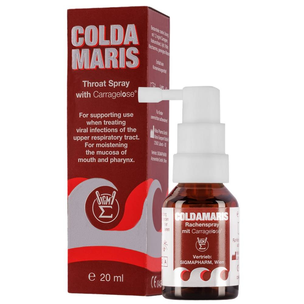 coldamaris rachenspray mit carragelose 20ml Carragelose Coldamaris for throat 20ml Il est destiné à soulager des symptômes tels que la pharyngite, l'irritation de la gorge, la douleur de gorge et d'autres symptômes inconfortables.