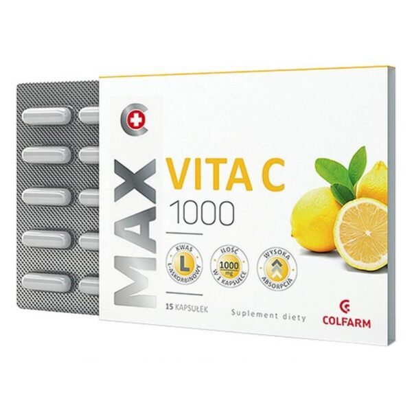 Max Vita C1000 is a preparation containing 1000 mg of vitamin C (L-ascorbic acid) in one capsule, which is characterized by high bioavailability and optimal absorption.