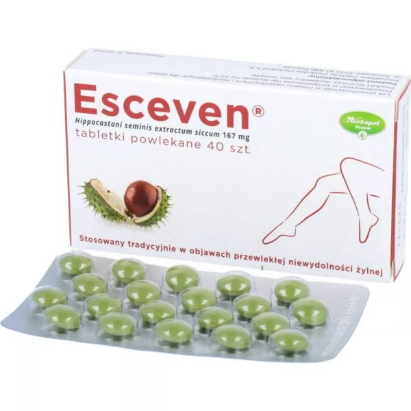 Esceven se utiliza para tratar los síntomas de insuficiencia venosa como hinchazón, dolor y pesadez en las piernas, venas varicosas y calambres en las pantorrillas.