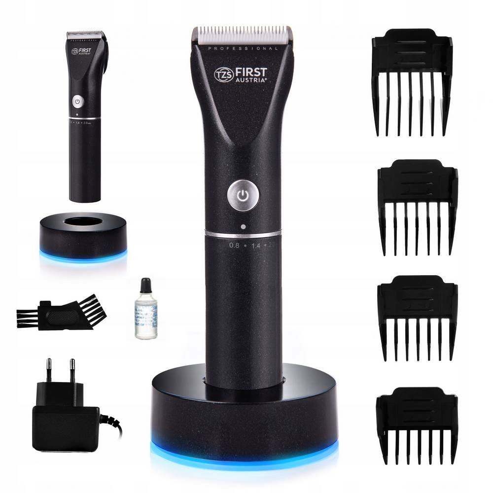 first austria 5676 8 maszynka do wlosow First Austria, 5676-8 Hair clipper by PROFESSIONAL CERAMICS AND TITANIUM precise haircut mega-powerful 2000 mAh battery, guaranteeing maximum long-lasting cordless operation, equipped with the best blades made of stainless steel coated with TITANIUM, and a moving part made of ceramics.