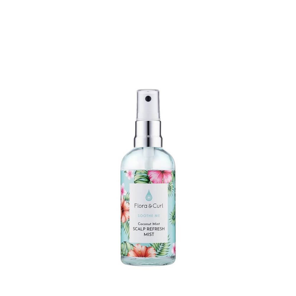 flora and curl coconut mint scalp refresh mist 100 ml Освежающий спрей для вьющихся волос Flora & Curl Coconut Mint Scalp Refresh мгновенно успокаивает сухую и шелушащуюся кожу головы, увлажняет кожу головы, придает волосам мягкость, укрепляет и поддерживает их рост.