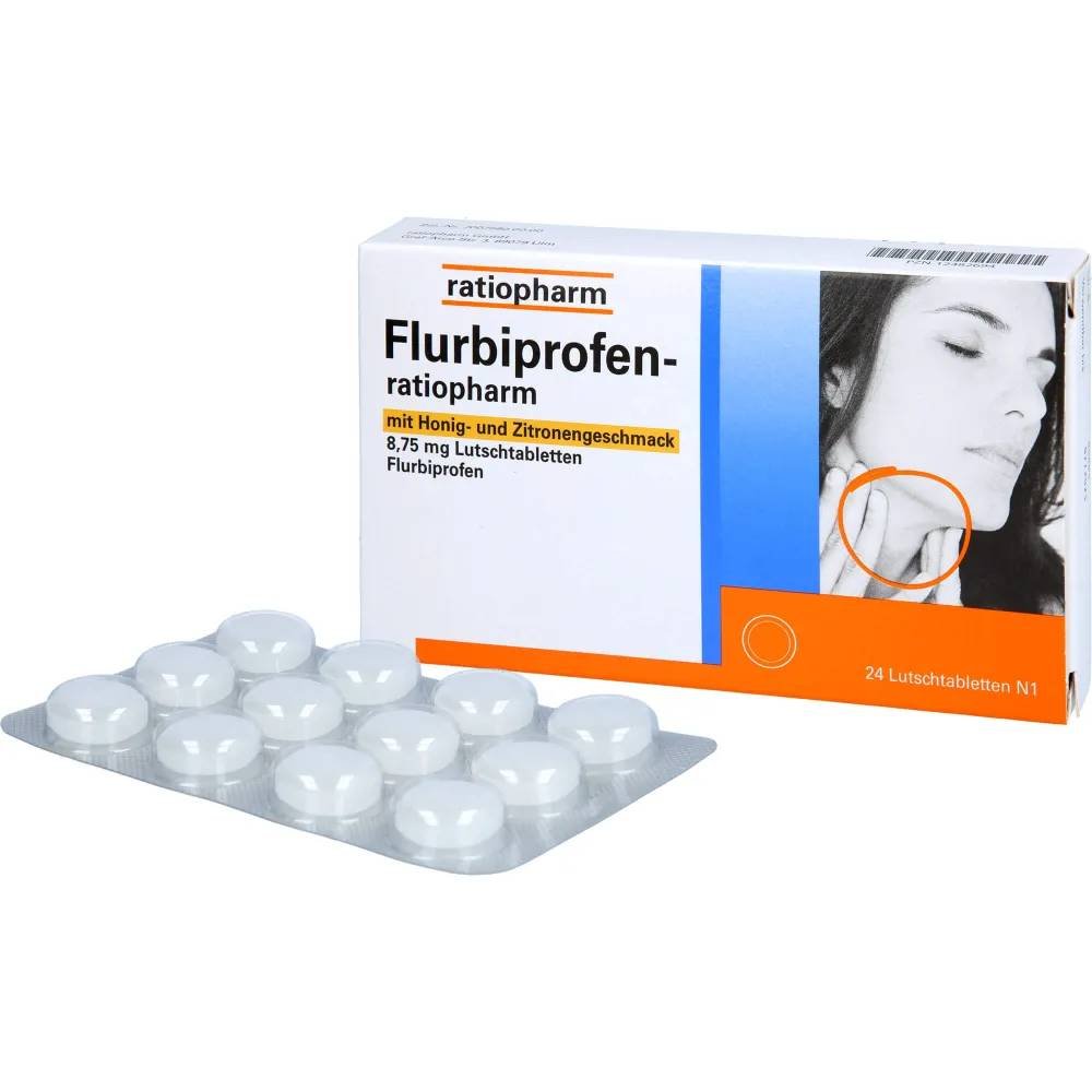 flurbiprofen ratio mit honig und zitronengeschmack 875mg lutschtabletten 24 stk Flurbiprofen-ratiopharm® helps with sore throat, the effect occurs within 15 minutes and lasts up to 4 hours.