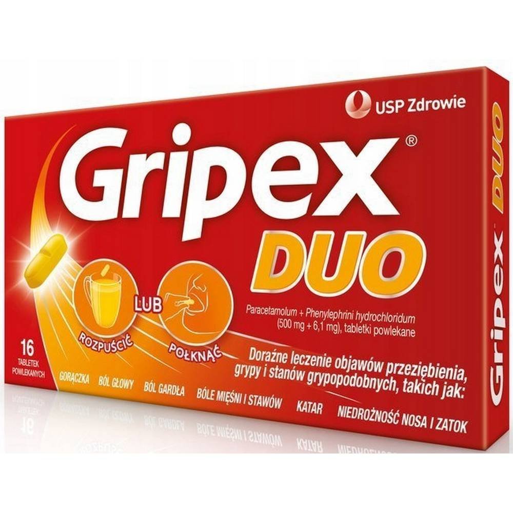 gripex duo 16 tabletek for fever-Gripex Duo, 16 tabletek