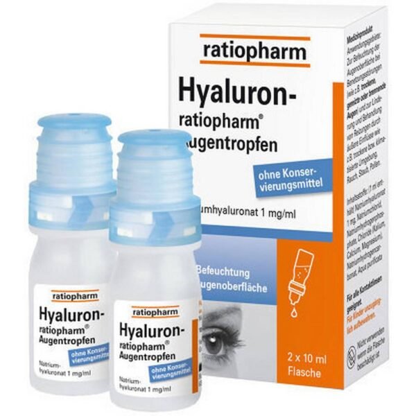 Hyaluron Ratiopharm eye drops are an equivalent replacement for the body's own tear fluid and are used to treat dry, irritated and itchy eyes.