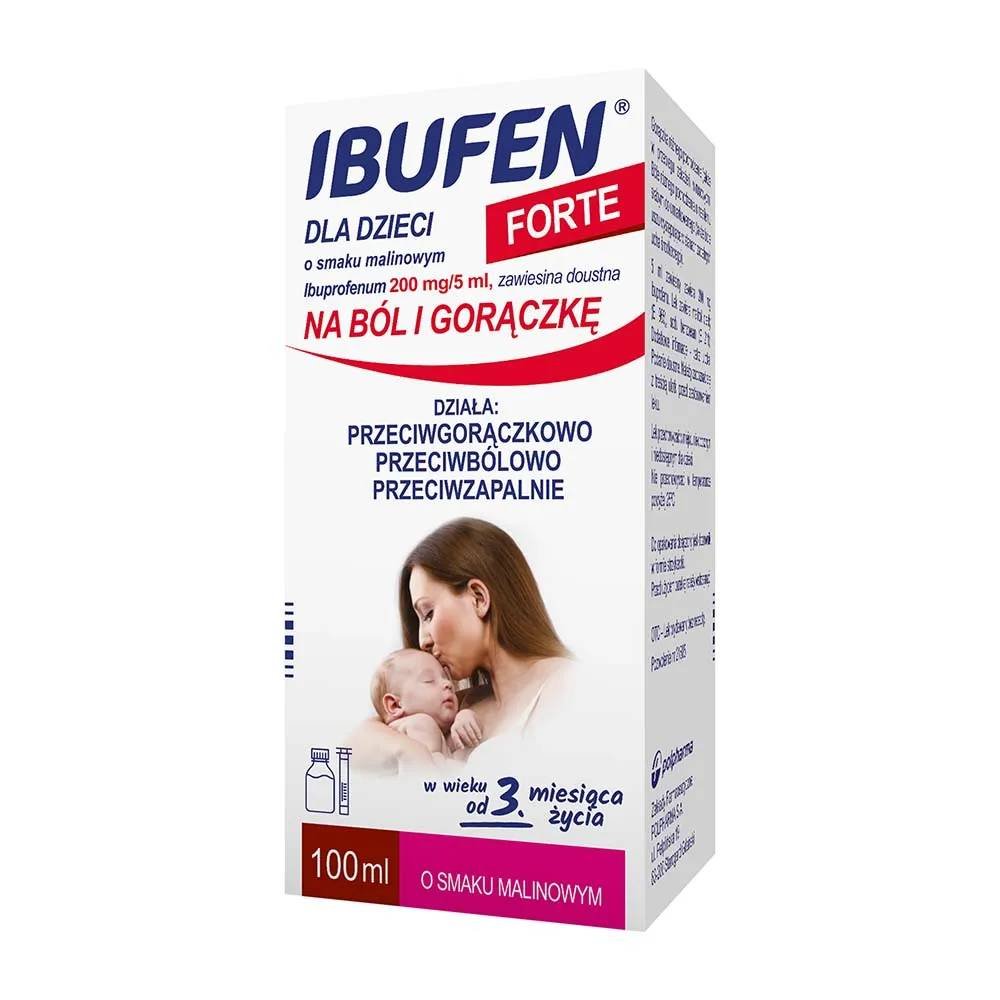 ibufen forte dla dzieci 200mg5ml zawiesina smak malinowy 100ml Ibufen for children FORTE is a drug from the group of non-al anti-inflammatory drugs, intended for use in children with fever of various origins, pain, including ear pain, accompanying inflammation of the middle ear.