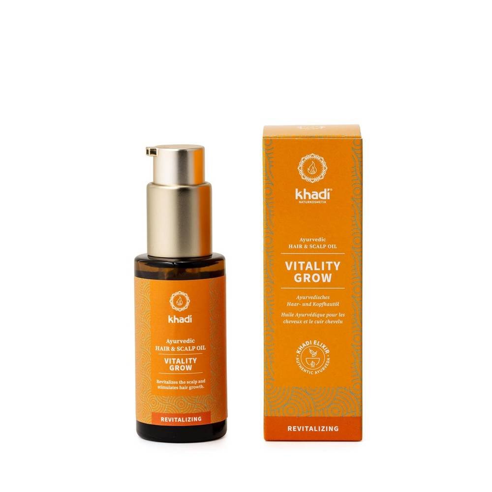 khadi vitality grow 50ml khadi VITALITY GROW naturel, à base de plantes et végétalien, le romarin pour augmenter le volume et la croissance des cheveux, contre la chute des cheveux, donne de l'élasticité aux cheveux et neutralise les pointes fourchues.