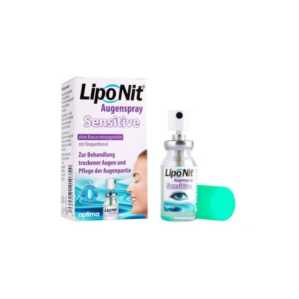 Le spray oculaire Lipo Nit Sensitive d'Optima convient aux yeux secs, larmoyants et irrités.