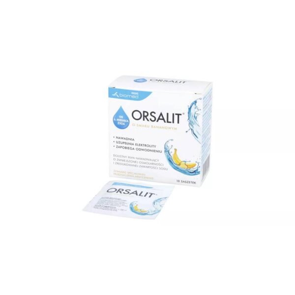 Orsalite, une poudre hydratante au goût de banane qui réduit le risque de complications liées à la diarrhée et aux vomissements.