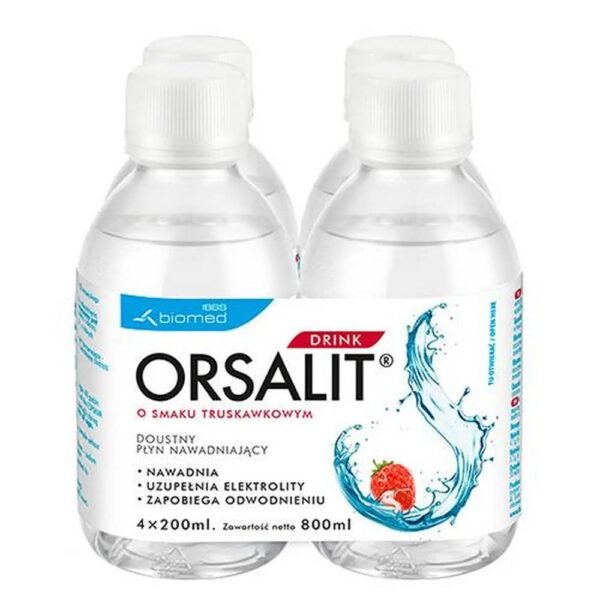 Orsalit Drink est un liquide de réhydratation orale prêt à boire au délicieux goût de fraise.