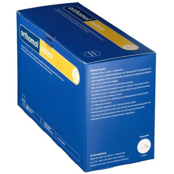 Orthomol® Osteo es un complemento alimenticio que contiene vitamina D y calcio para el mantenimiento de los huesos en condiciones normales, además de otros oligoelementos, citrato de potasio y fluoruro de sodio.