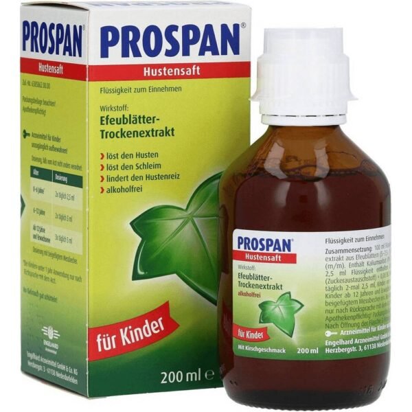 Prospan afloja la mucosidad y estimula la respiración, elimina la tos y la inflamación.