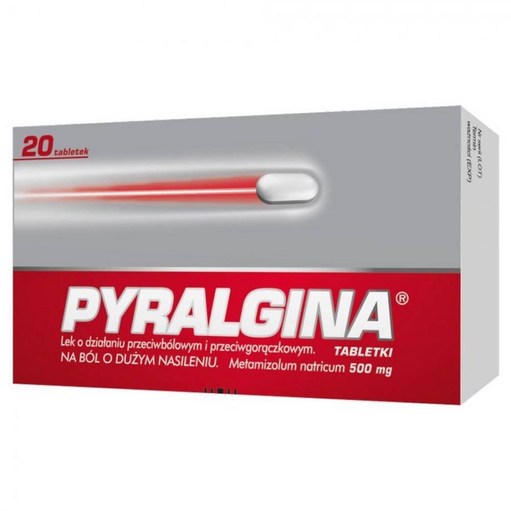 pyralgina 500 mg x 20 tabl Pyralgina is a medicine intended for use in cases of severe pain and fever.
