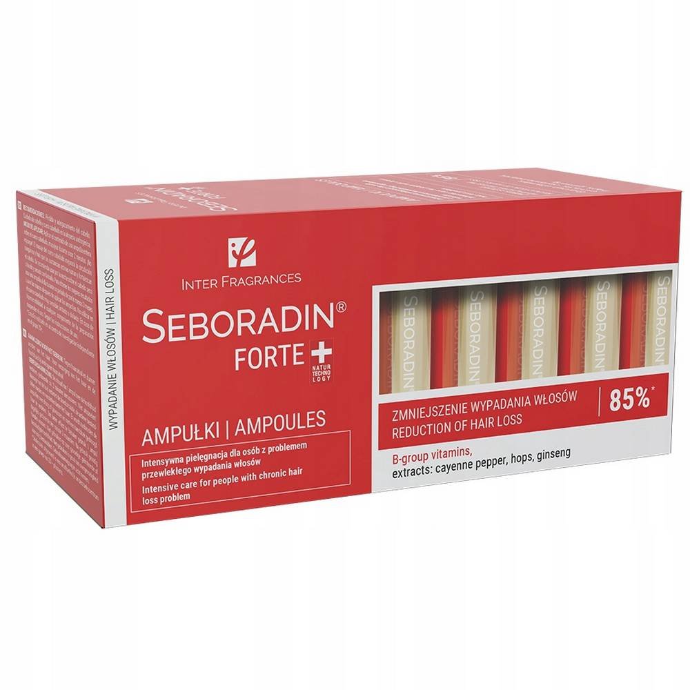 seboradin forte 14 x 55 ml na wypadanie wlosow Seboradin FORTE 14 x 5.5 ml for hair loss for women and men, recommended for chronic hair loss and thinning, cares for hair and scalp in androgenetic alopecia.