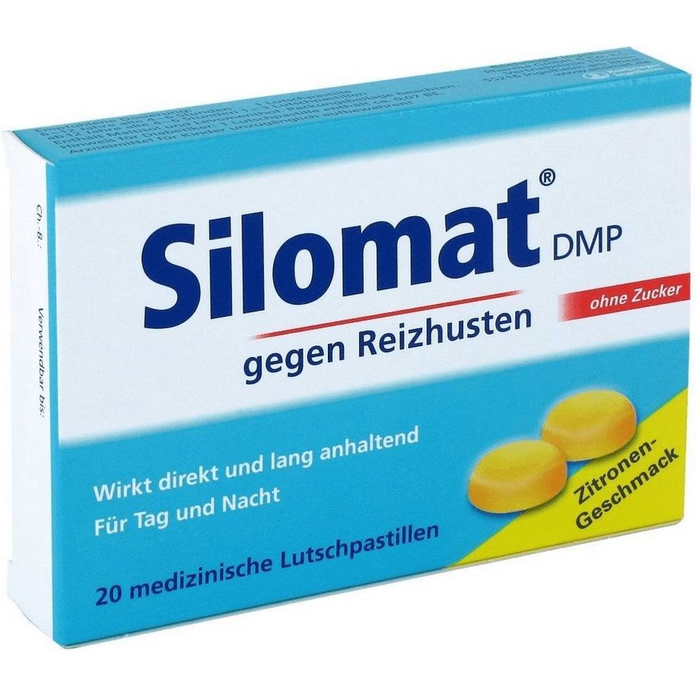 silomat dmp gegen reizhusten pastillen 20 stk Silomat® DMP comprimidos con sabor a limón para el alivio de la tos seca e irritante.