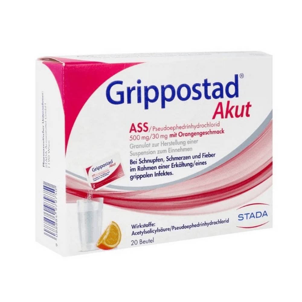stada grippostad akut granulat beutel 20 Herds Grippostad Akut Granulate Beotel 20 is a preparation designed for the treatment of flu and other respiratory infections. It consists of several active ingredients that have anti-inflammatory, pain-relieving, and antipyretic effects, helping to alleviate the characteristic symptoms of the flu and other respiratory illnesses.