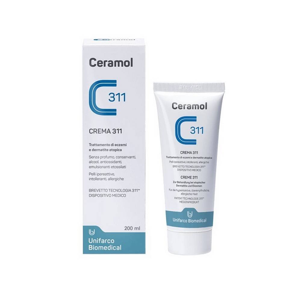 unifarco ceramol cream 311 200 ml UNIFARCO Ceramol Crema 311 200 мл подходит для сухой, измененной, шелушащейся кожи, в стадии атаки экземы и дерматита (da, dic, dac), а также для детей и людей с атопией в качестве поддерживающего смягчающего средства.