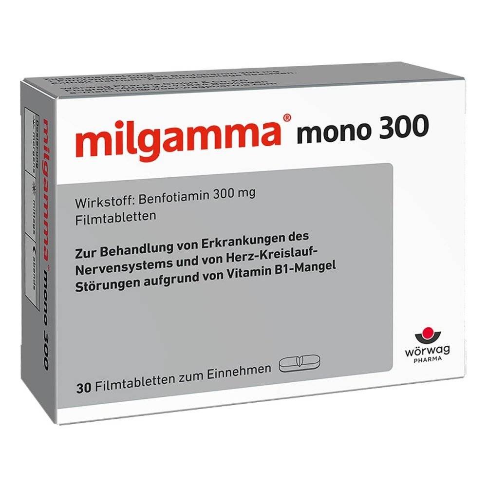 worwag pharma milgamma mono 300 dragees 30 stk Milgamma Mono is used in the treatment or prevention of clinical symptoms of vitamin B1 deficiency that cannot be eliminated by dietary correction.