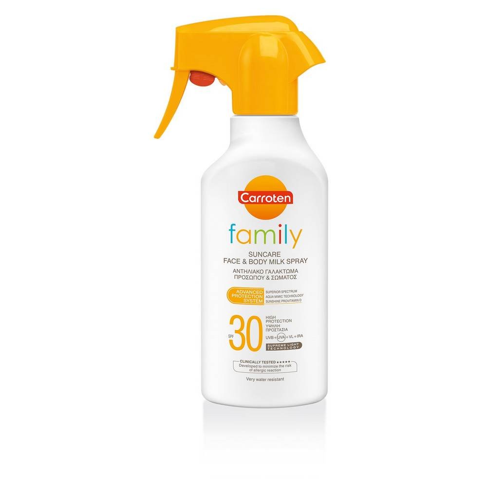 carroten family spf30 sunscreen milk spray 270mlcarroten family spf30 sluncezashitno mlyako sprej 270ml moisturizes-CARROTEN FAMILY SPF30 Sunscreen milk spray 270ml,protects skin against sun-CARROTEN FAMILY SPF30 Sunscreen milk spray 270ml,helps to protect aging of the skin-CARROTEN FAMILY SPF30 Sunscreen milk spray 270ml,smoothes-CARROTEN FAMILY SPF30 Sunscreen milk spray 270ml