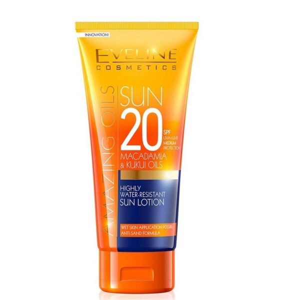 moisturizes-EVELINE Amazing oils Sunscreen milk SPF 20 200ml,protects skin against sun-EVELINE Amazing oils Sunscreen milk SPF 20 200ml,helps to protect aging of the skin-EVELINE Amazing oils Sunscreen milk SPF 20 200ml,smoothes-EVELINE Amazing oils Sunscreen milk SPF 20 200ml