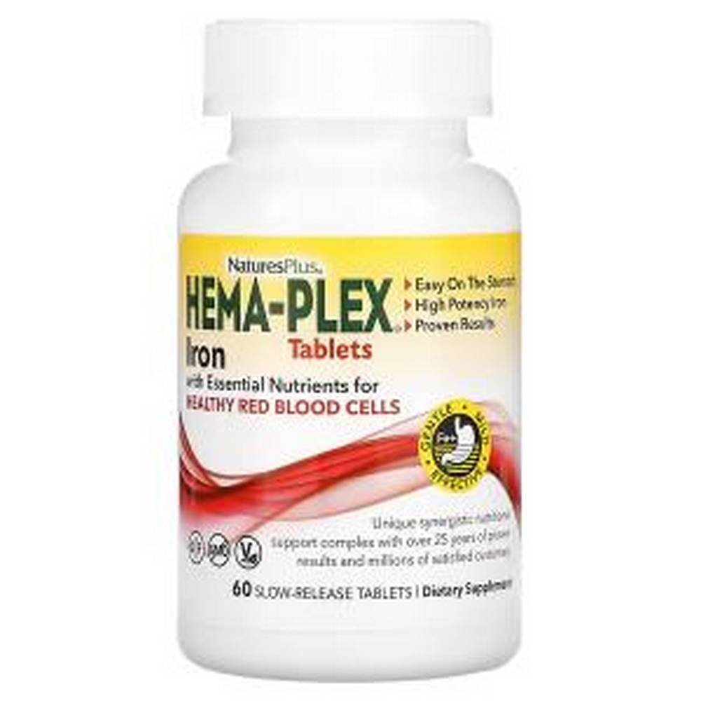 naturesplus hema plex iron with essential nutrients for healthy red blood cells 60 Дефицит железа и анемия-NaturesPlus, Hema-Plex, железо с необходимыми питательными веществами для здоровых эритроцитов, 60,_x000D_