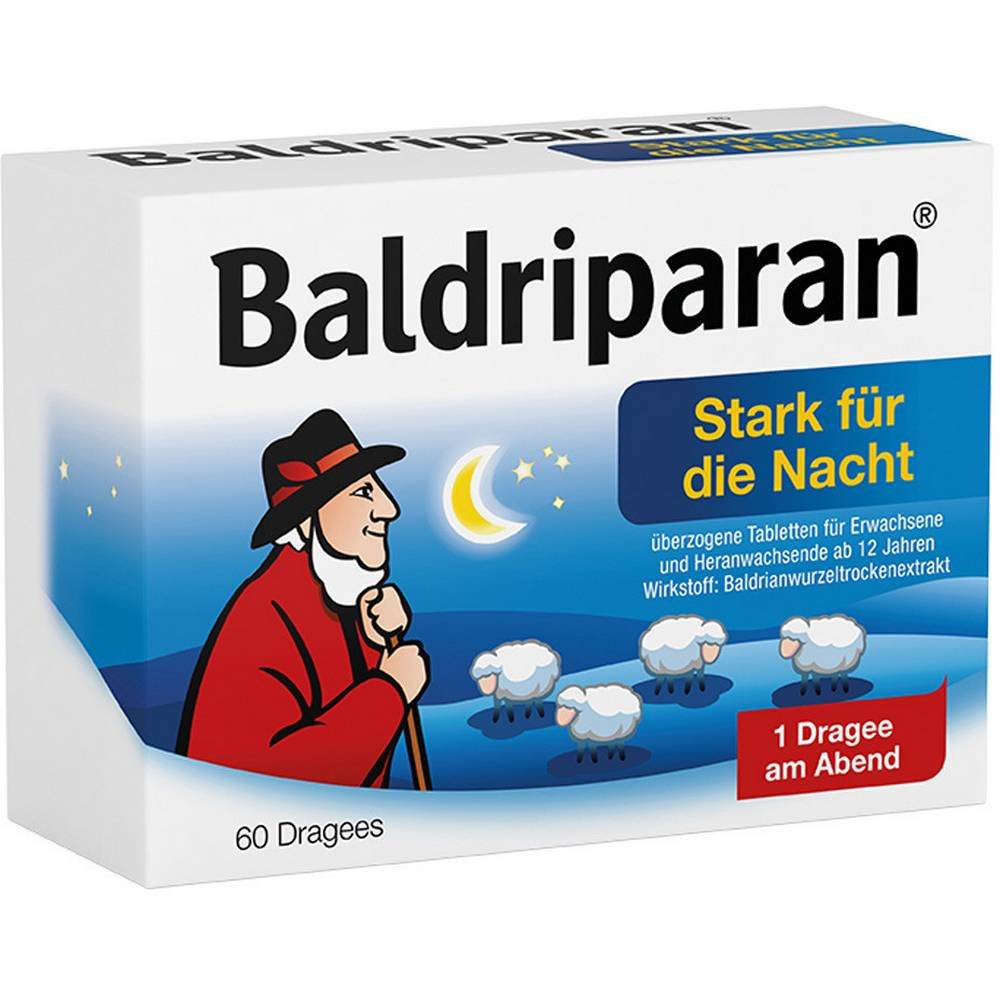 baldriparan stark fur die nacht 60 Pfizer Baldriparan Strong for the Night 60, un médicament à base de plantes contenant de l'extrait sec de racine de valériane, est utilisé pour soulager les troubles du sommeil chez les adultes et les adolescents âgés de 12 ans et plus.