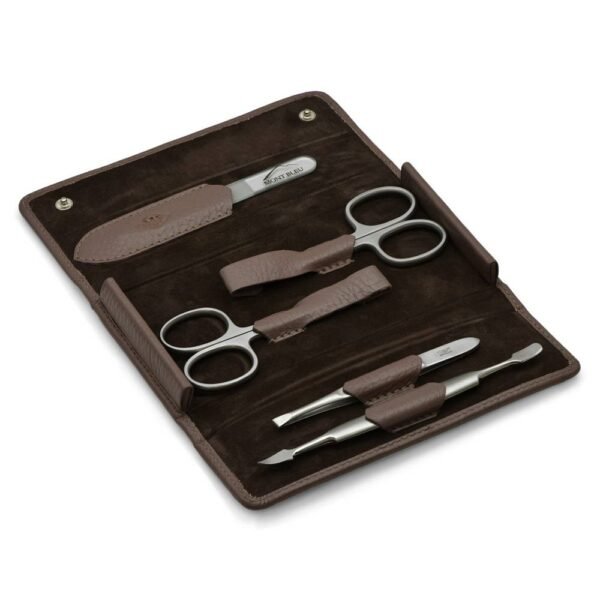 Low-quality or unreliable grooming tools - Giesen & Forsthoff’s Timor 5-piece Manicure Set in Mauve Floater Leather Case